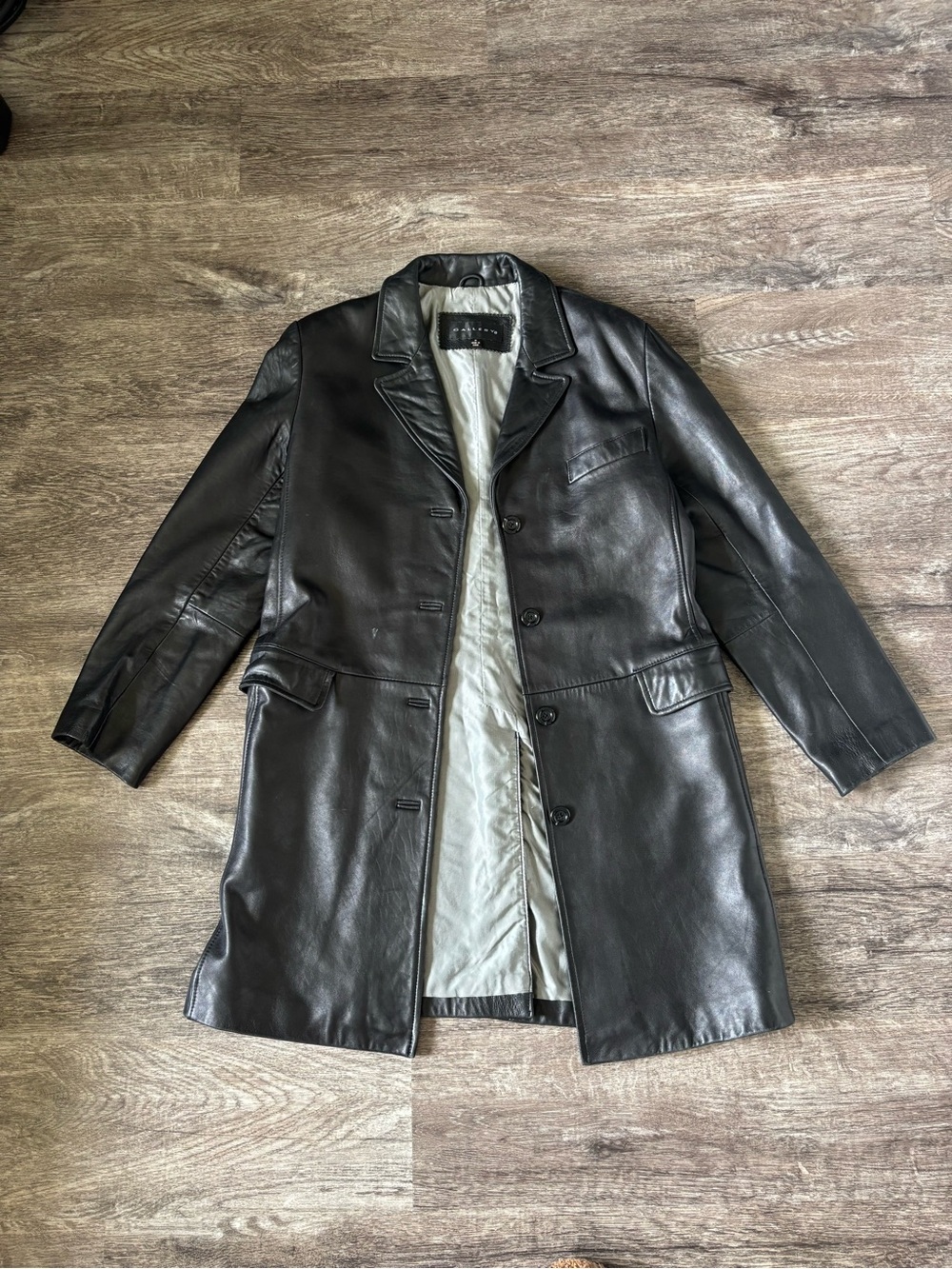 Black 100% Genuine Leather Mid-Length Coat